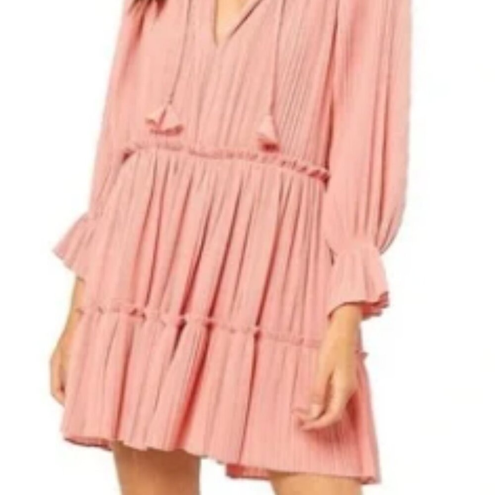 Misa Los Angeles Blush Pink Pleated Tiered Mini Dress